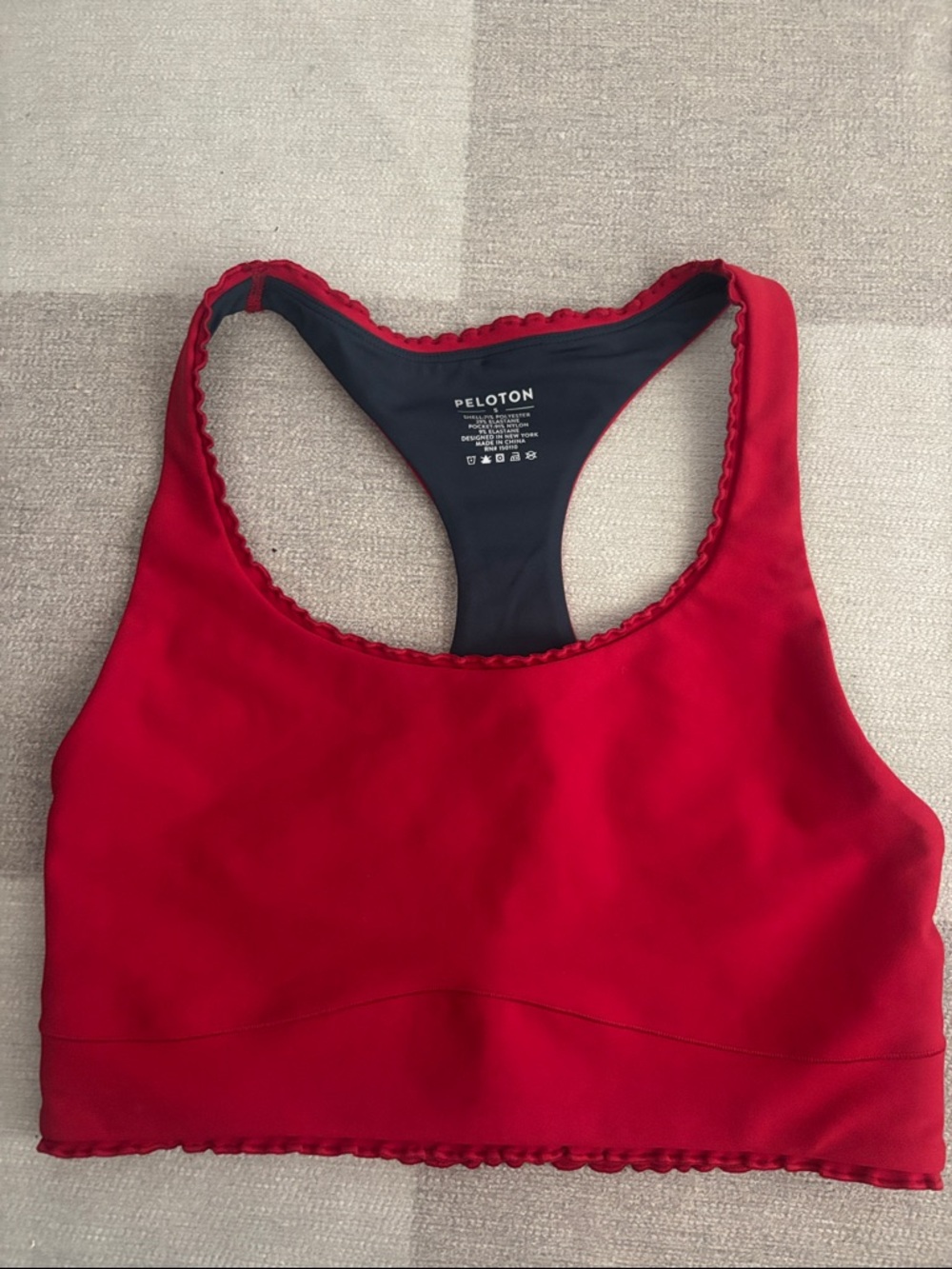 Peloton Red Racerback Sports Bra with Scalloped Trim